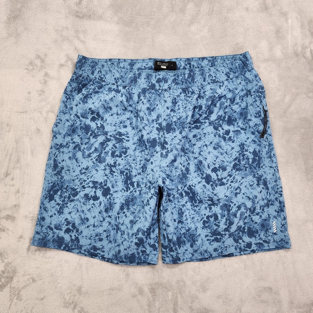 Balance Collection Shorts Mens L Blue Stretch 8" Inseam Athletic Running Gym